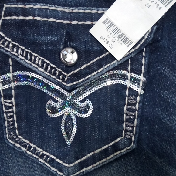 Rock Revival Women's Jeans 27 Easy Boot Embellished Shimmer Luna NWT DEFECT - Picture 6 of 10